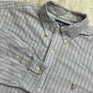 Vtg Ralph Lauren Polo Striped Nude Pony Shirt,  Men 17 (32/33) L Classic Fit